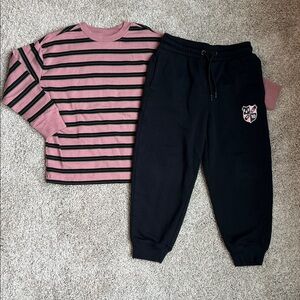 Old Navy Kids Messi fleece-lined joggers and coordinating striped tee